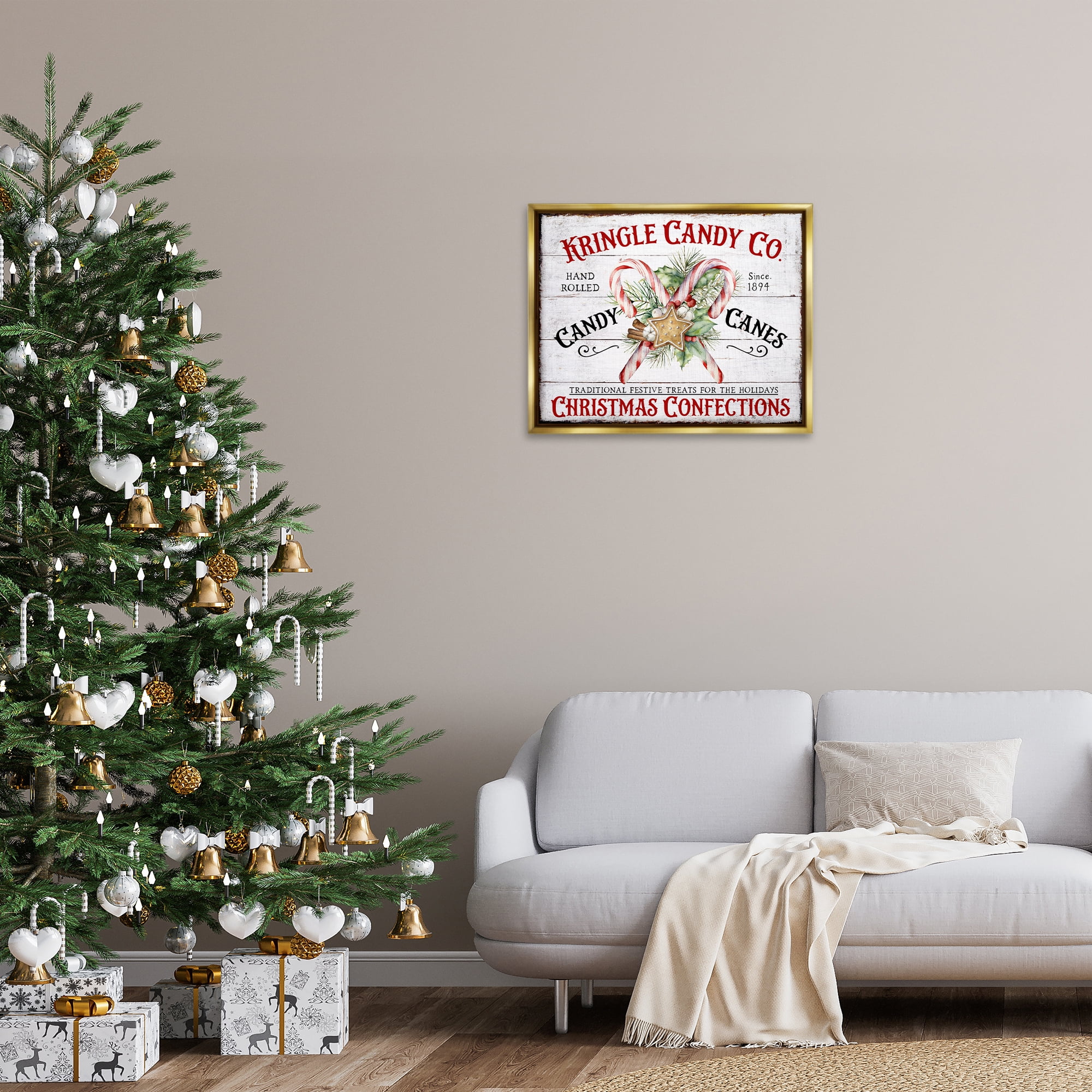 Stupell Industries Fresh Christmas Confections Holiday Painting Gold Floater Framed Canvas Art Prints Wall Art, 31 x 25