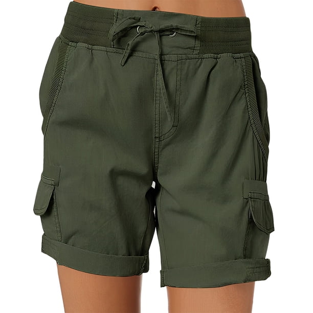 Qarigey Pantalones Cargo para mujer, pantalones cortos con bolsillos, cintura holgada, pantalones de verano, ropa de calle, moda para mujer, Prendas para la parte inferior del cuerpo Verde oscuro 2XL Qarigey AP019237-23