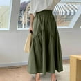thumbnail image 6 of on Clearance Womens Skirt Boho Elastic High Waist Ankle High Waisted A-Line Long Maxi Skirt Ladies Casual Commuting Solid Color High Waist Large Skirt Ndbuld,Army Green,M, 6 of 8