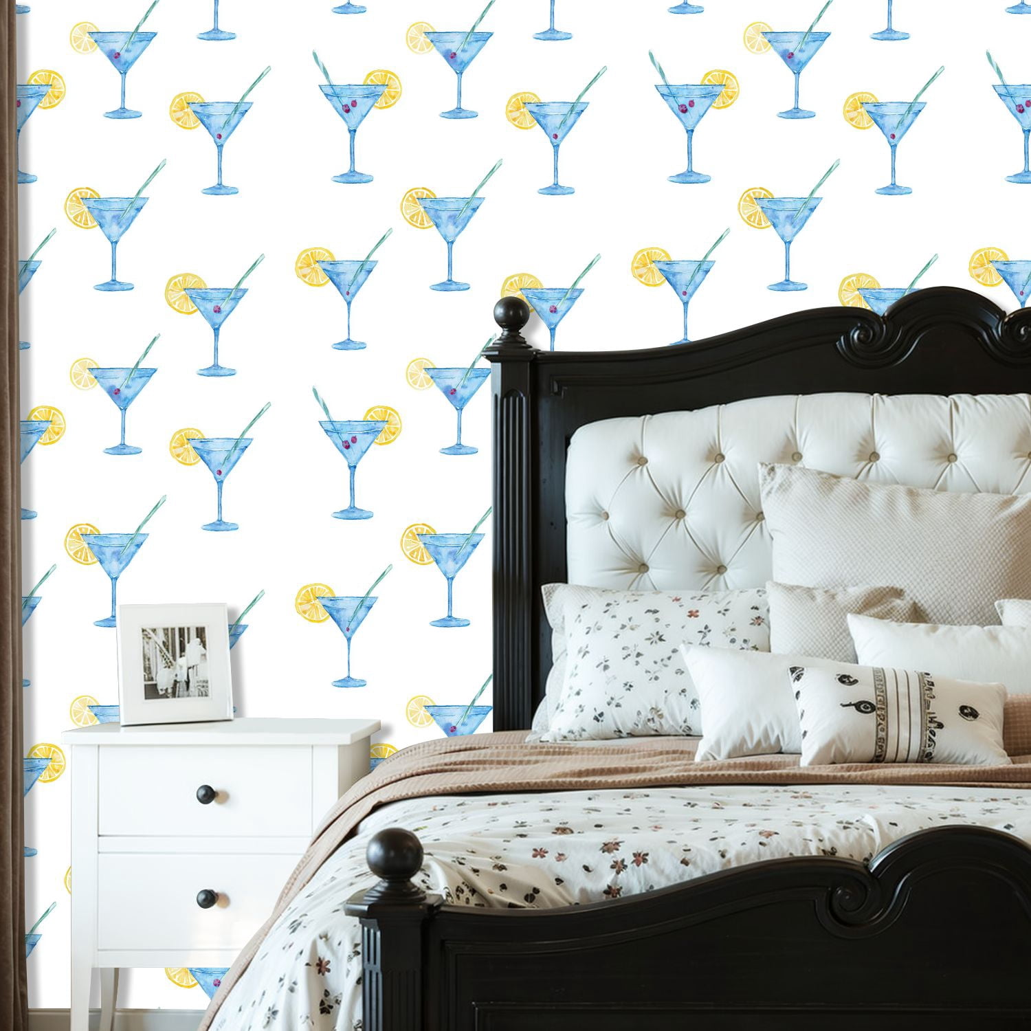 Peel and Stick Wallpaper Watercolor Martini Glasses Lemon Straw Wall Mural 23.6in x 9.8ft Self Adhesive Removable Wall Paper Renter Friendly Wallpaper for Nursery Bedroom Cabinets
