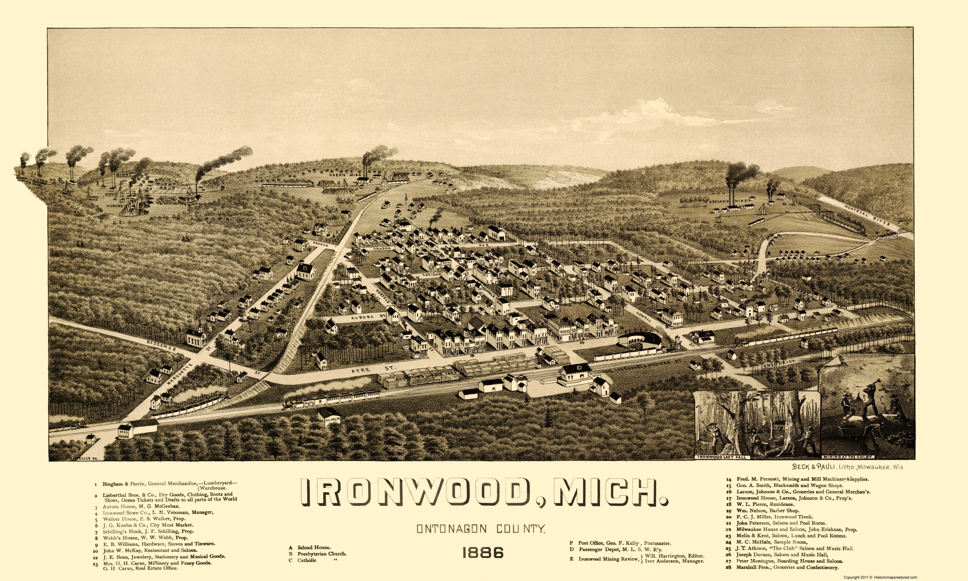 Ironwood Michigan Beck 1886 23 x 38.33