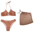 thumbnail image 1 of Conjunto de Bikini con cuello Halter para mujer, traje de baño de 3 piezas de Color liso con cobertura, ropa de playa Sexy para verano, 2024, 1 of 5