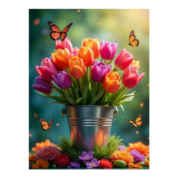 Diamond Art Kits for Adults - Garden Blooms Butterflies Spring Scene 5d Diamond Painting for Adults, Diamond Art for Adults Beginners, Frameless Diamond Painting Kits for Adults for Home Wall Decor