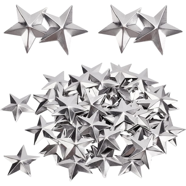 100 estrellas de metal galvanizado de 1,5 pulgadas, estilo rústico vintage, plateadas, primitivas, tridimensionales, para árbol de Navidad.