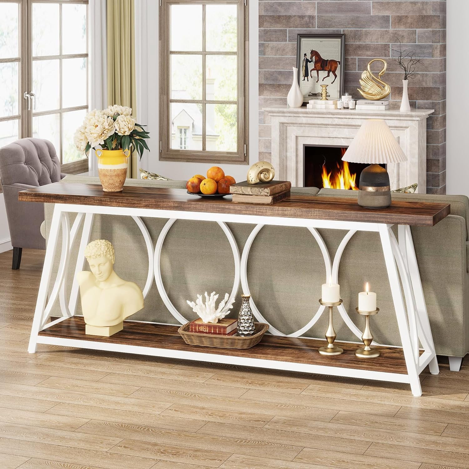 Tribesigns 70.9" Extra Long Console Table, Industrial Wood Narrow Sofa Table for Entryway, White