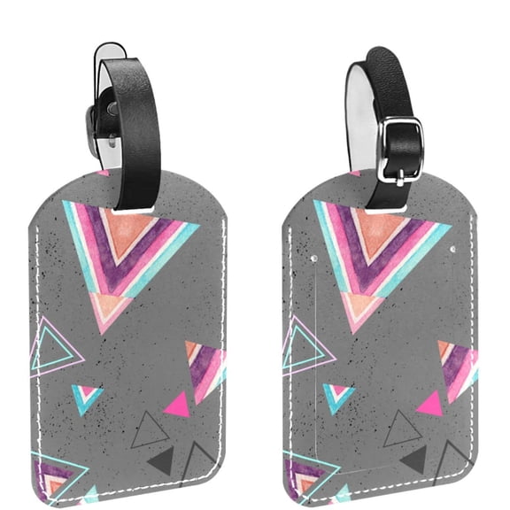 Square 2Pack PU Leather Triangle Cruise Luggage Tag with Privacy Cover and Name ID Tag for Travel Handbags Backpacks Luggage Tags