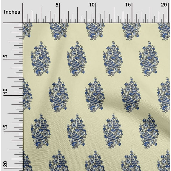 oneOone Viscose Chiffon Light Yellow Fabric Leaves & Floral Block Dress Material Fabric Print Fabric By The Yard 42 Inch Wide