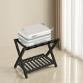 thumbnail image 4 of LEDREM Solid Wood Luggage Rack with Storage Shelf, Foldable Suitcase Stand No Assembly Required for Guest Room Hotel Bedroom, Ink Black, 4 of 6