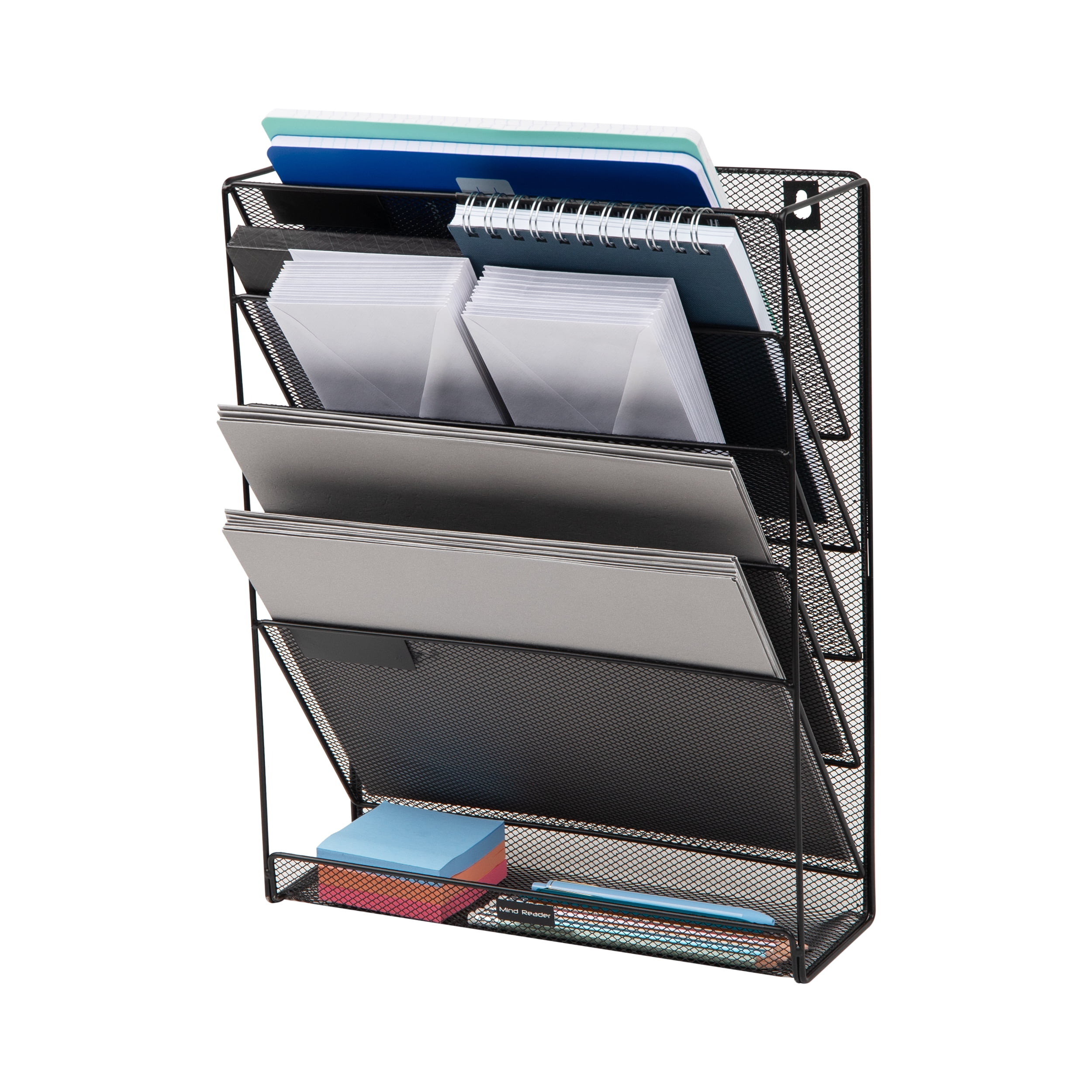 Mind Reader 5-Tier Vertical File Storage, Desktop Organizer, Wall Mount, Office, Metal, Black