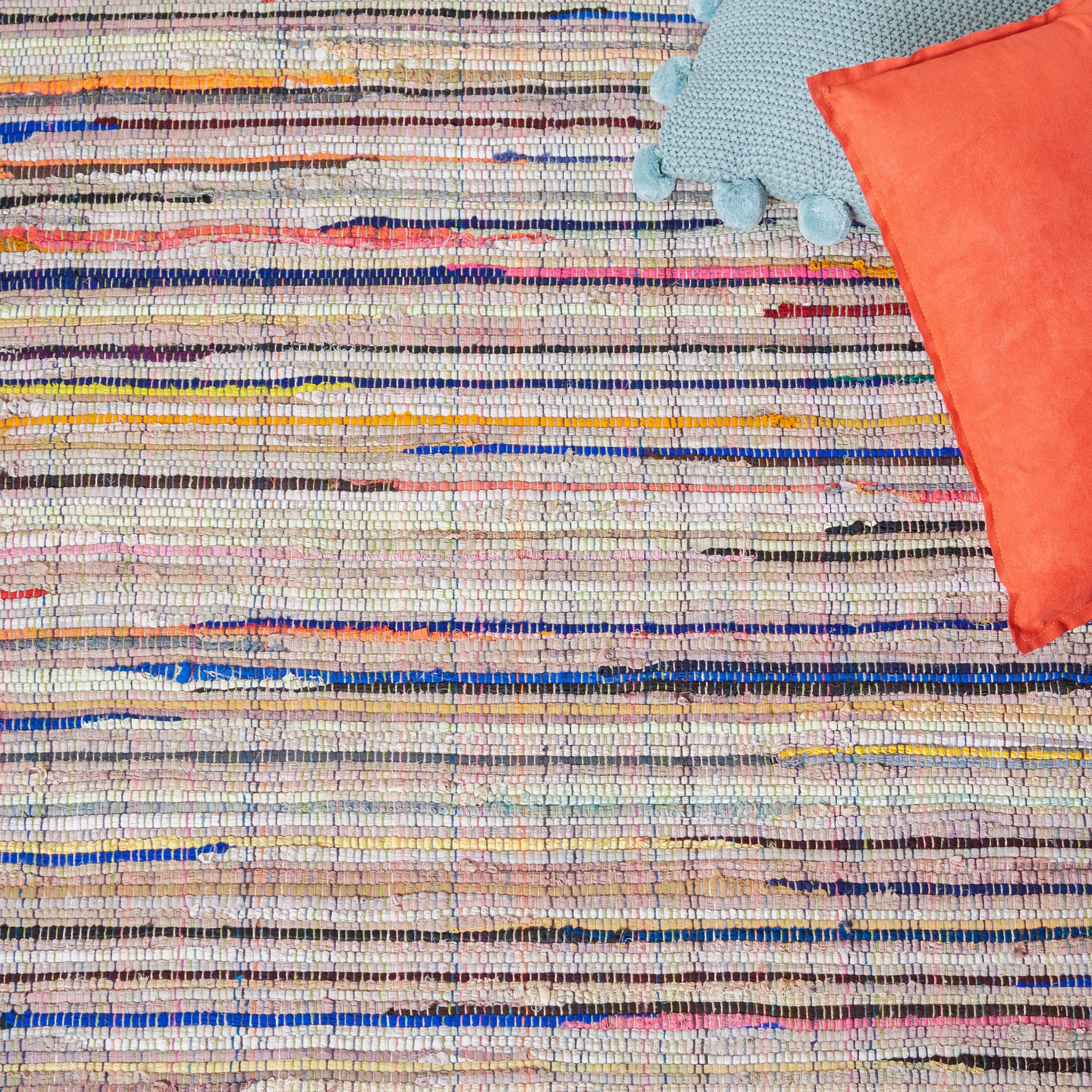 SAFAVIEH Rag Petar Striped Cotton Area Rug, Ivory/Multi, 6' x 9'