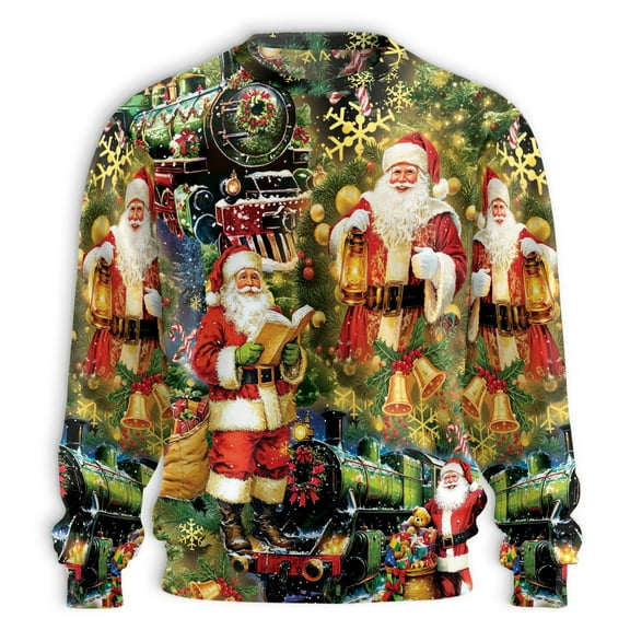 Santa Claus Christmas Train Sweatshirt, Vintage Santa and Christmas Train Sweater, Festive Holiday Pullover, Merry Christmas Santa Sweater