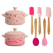 Paris Hilton Mini Bundle, 2 Pack Mini Round Casserole Dishes with 5 Mini Silicone Tools, Pink