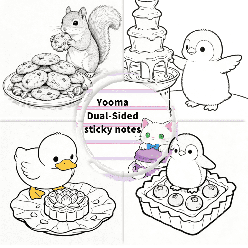 100 Pcs Original Coloring & Note Sticky Notes: Double-Sided, 100 Unique No-Repeat Patterns