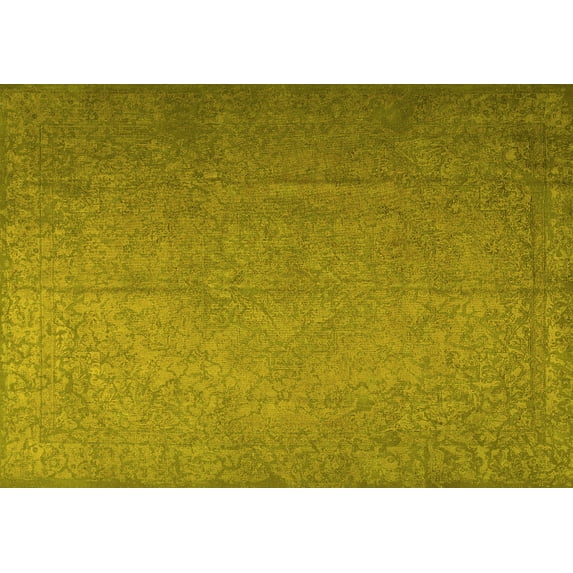 Ahgly Company Machine Washable Indoor Rectangle Persian Yellow Bohemian Area Rugs, 7' x 9'