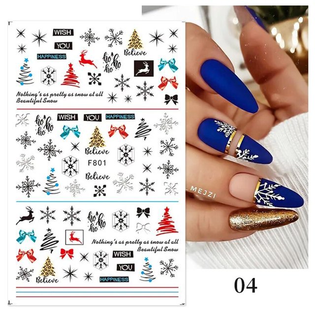 Pegatinas y calcomanías 3D para uñas de Navidad, adhesivos para uñas, Papá Noel, copo de nieve, alce, árbol de Navidad, manicura, diseño de arte de uñas de Navidad, 1 pieza