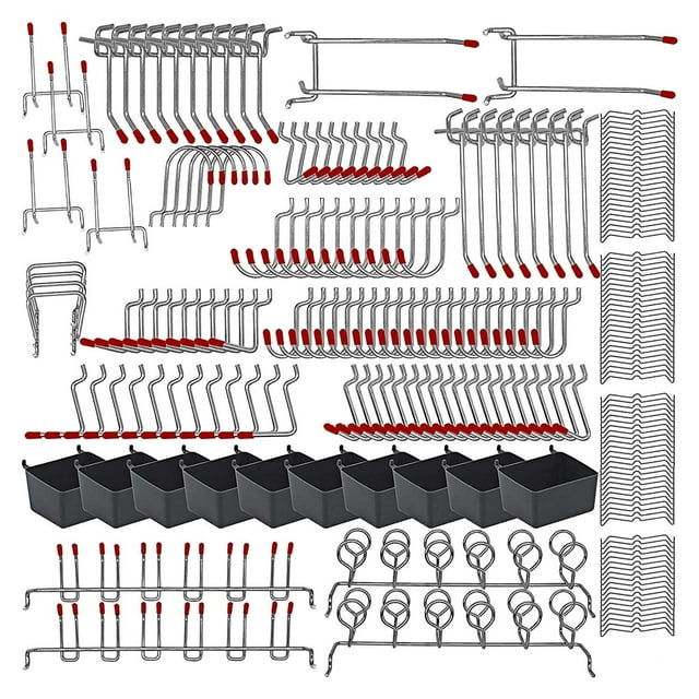 228 Pcs Crochets pour Panneau Perforé Assortiment avec Ensembles de Crochets en Métal, Bacs pour Panneau Perforé, Verrous pour Organiser le Système de Rangement Outils, 228 * Ensemble de Crochets pour Panneau Perforé, Argent