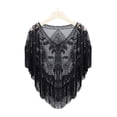 thumbnail image 4 of HNMKIU Soft Wrap Shawl Ladies Wedding Bridal Cape Cover Up, Ladies 1920s Flapper Sequin Beaded Fringe Mesh Shawl Wraps for Formal Banquet Black-5,One Size, 4 of 4