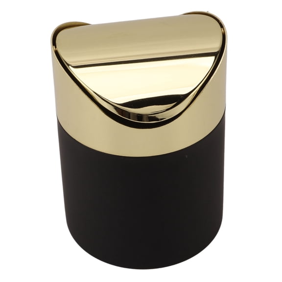 BIMZUC Stainless Steel Desktop Trash Can with Gold Lid, Small Office/Home Bin