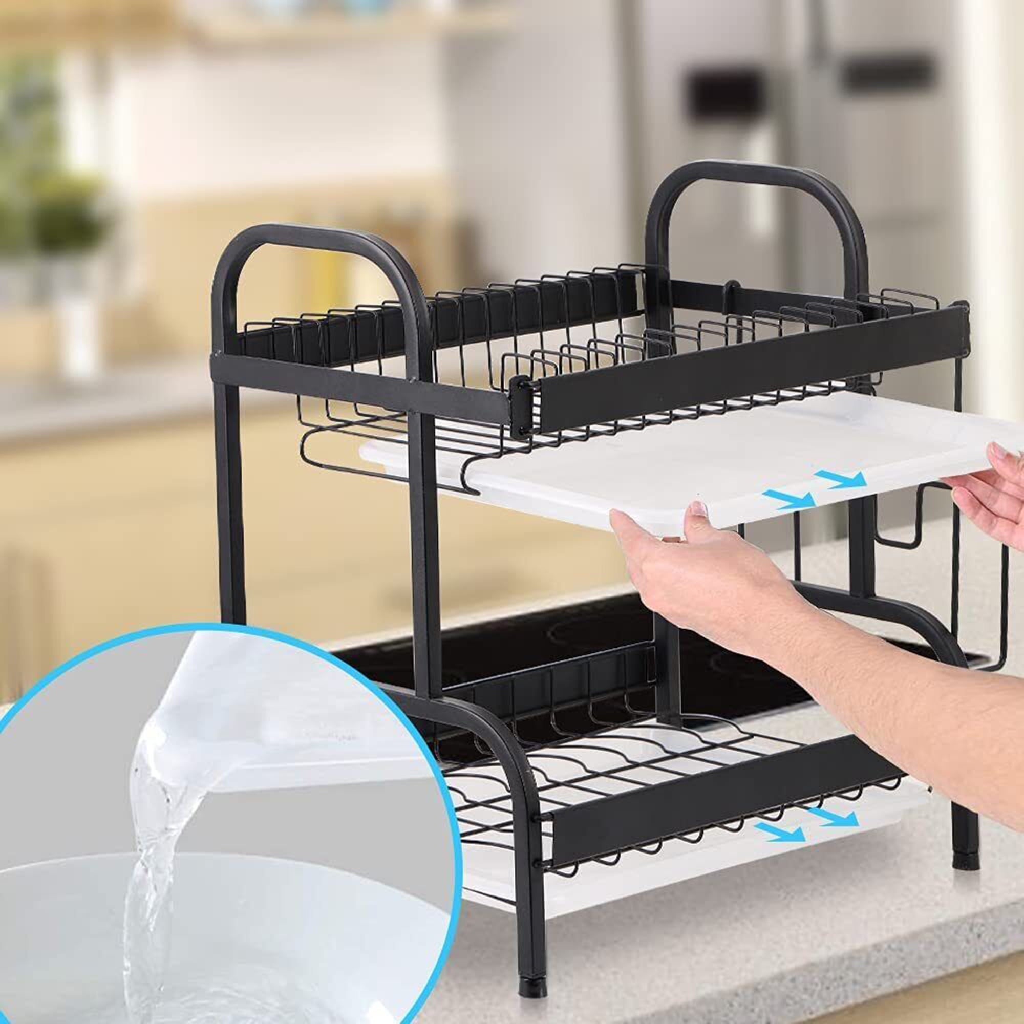 LoveHouse Dish Rack Over Sink, Stainless Steel Dish Drainer Shelf Large Dish  Drying Rack with Utensil Holder Kitchen Supplies Storage Shelf-Silver  2-Tier 89cm(3…