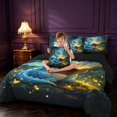thumbnail image 4 of Manfei Kawaii Dragon Animals 7pcs Queen Bedding,Fantasy Trees Book Bedding Comforter Set Queen,Blue Brown,Black Reversible, 4 of 6