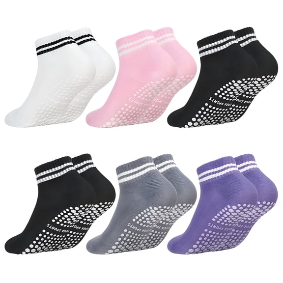 TELOLY 6 Pairs Grip Pilates Socks, Non Slip Athletic Yoga Socks with Grips for Women, Yoga Sock with Grips for Barre Barefoot Hospital Grippy Sock