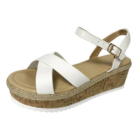 

dmqupv Studded Flat Sandals for Women Ladies Fashion Summer Solid Color Cross Strap Snakeskin Wedge Sandals for Women White 8