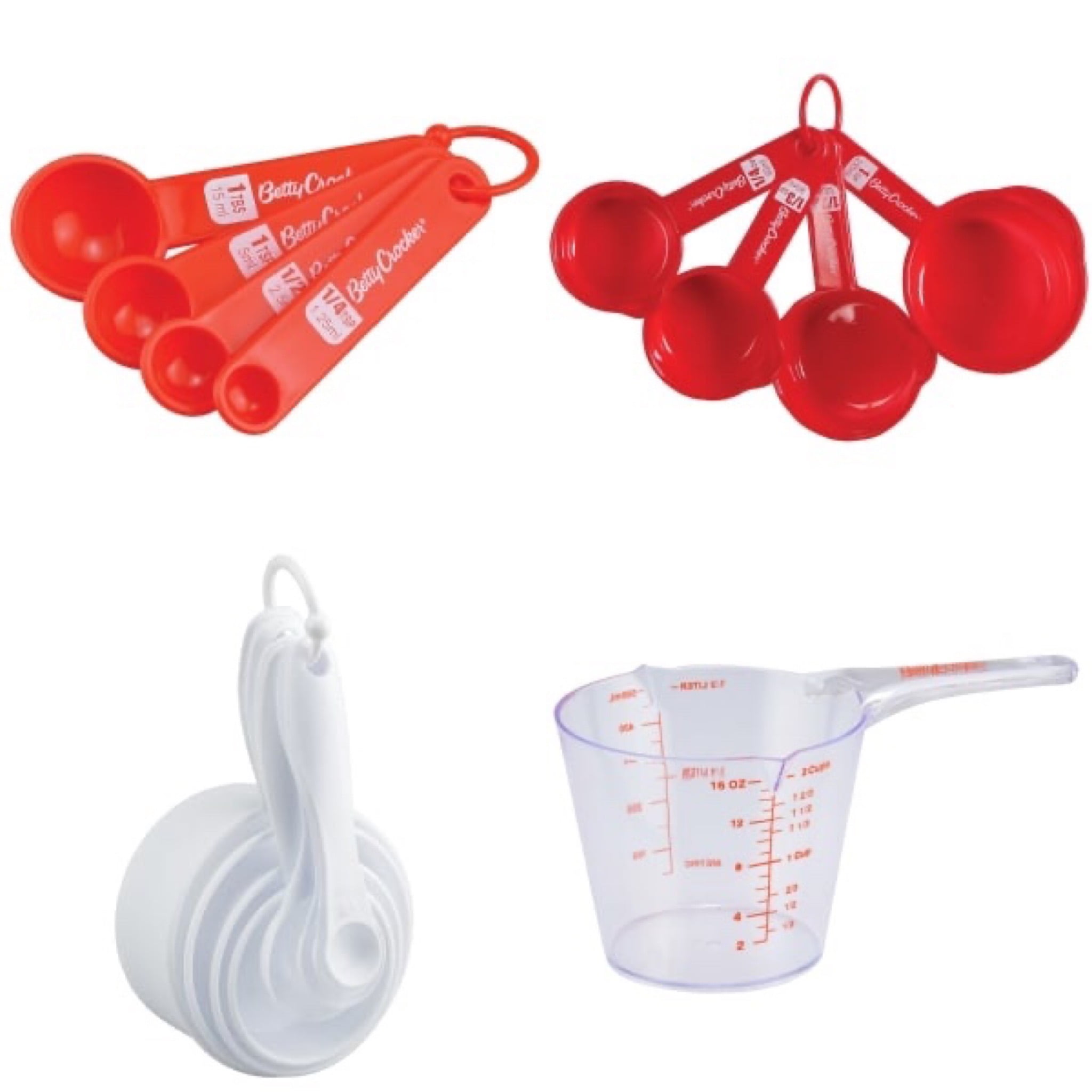 4 Sets of Measuring Plastic Cups Assorted Red & White Combo