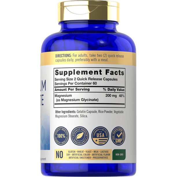 Magnesium Glycinate | 200mg | 120 Capsules | Non-GMO and Gluten