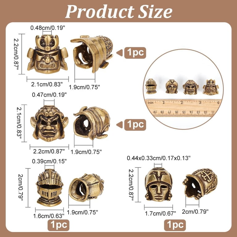 サプライ・アクセサリ・グッズ ra 4Pcs Brass Paracord Beads Large Hole Samurai Helmet Beads Antique