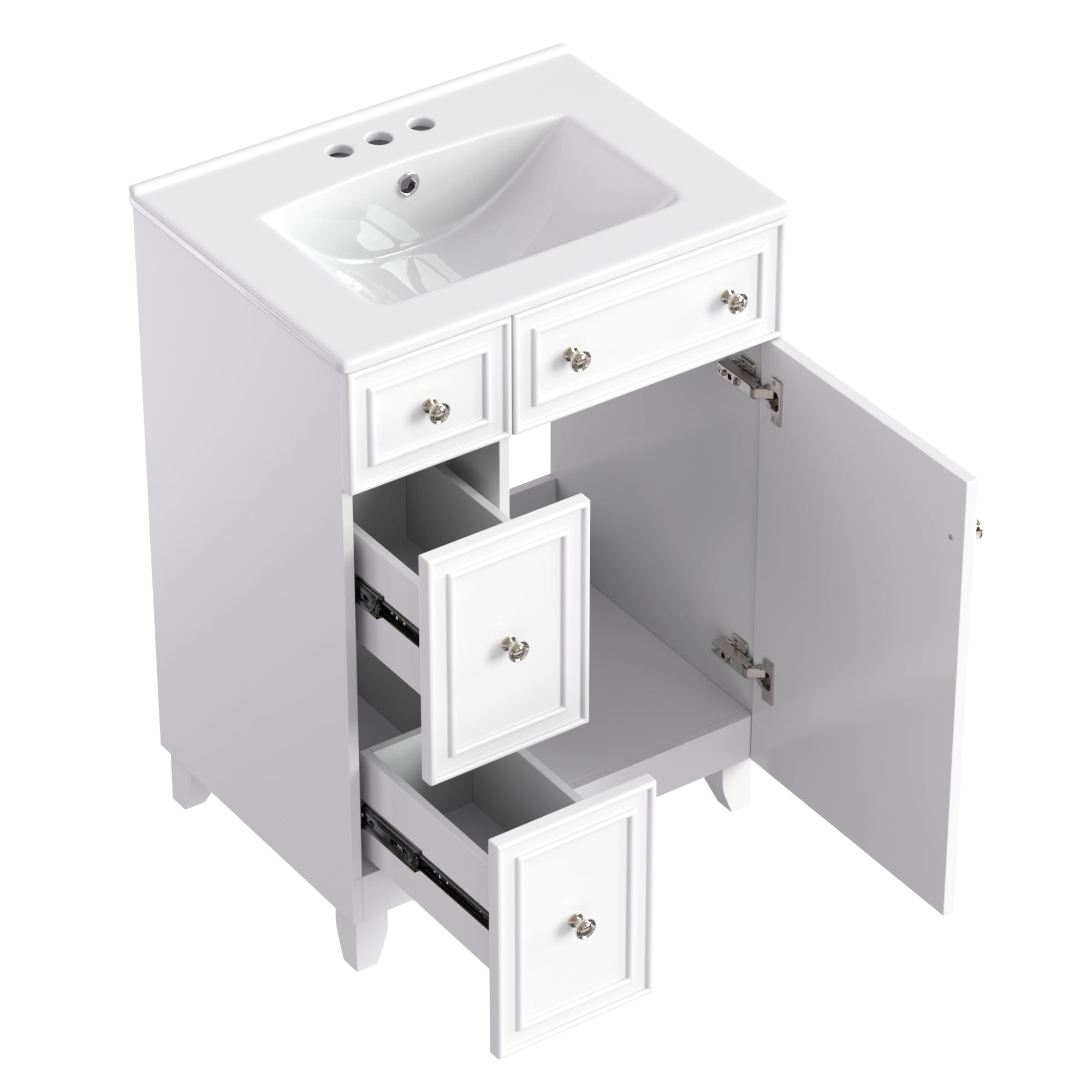 EUROCO Bathroom Vanity with Ceramic Sink, 24" Freestanding Bathroom Cabinet Vanity with 2 Drawers,Lager Storage,1 Door ,Solid Wood Frame Bathroom Vanities,White
