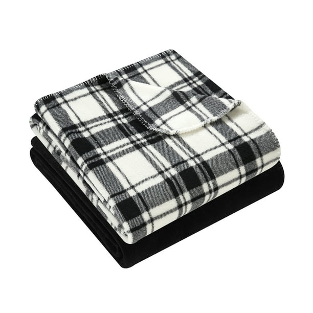 Mainstays Fleece Plush Throw Blanket, 50" x 60", Madras Plaid, 2Pack