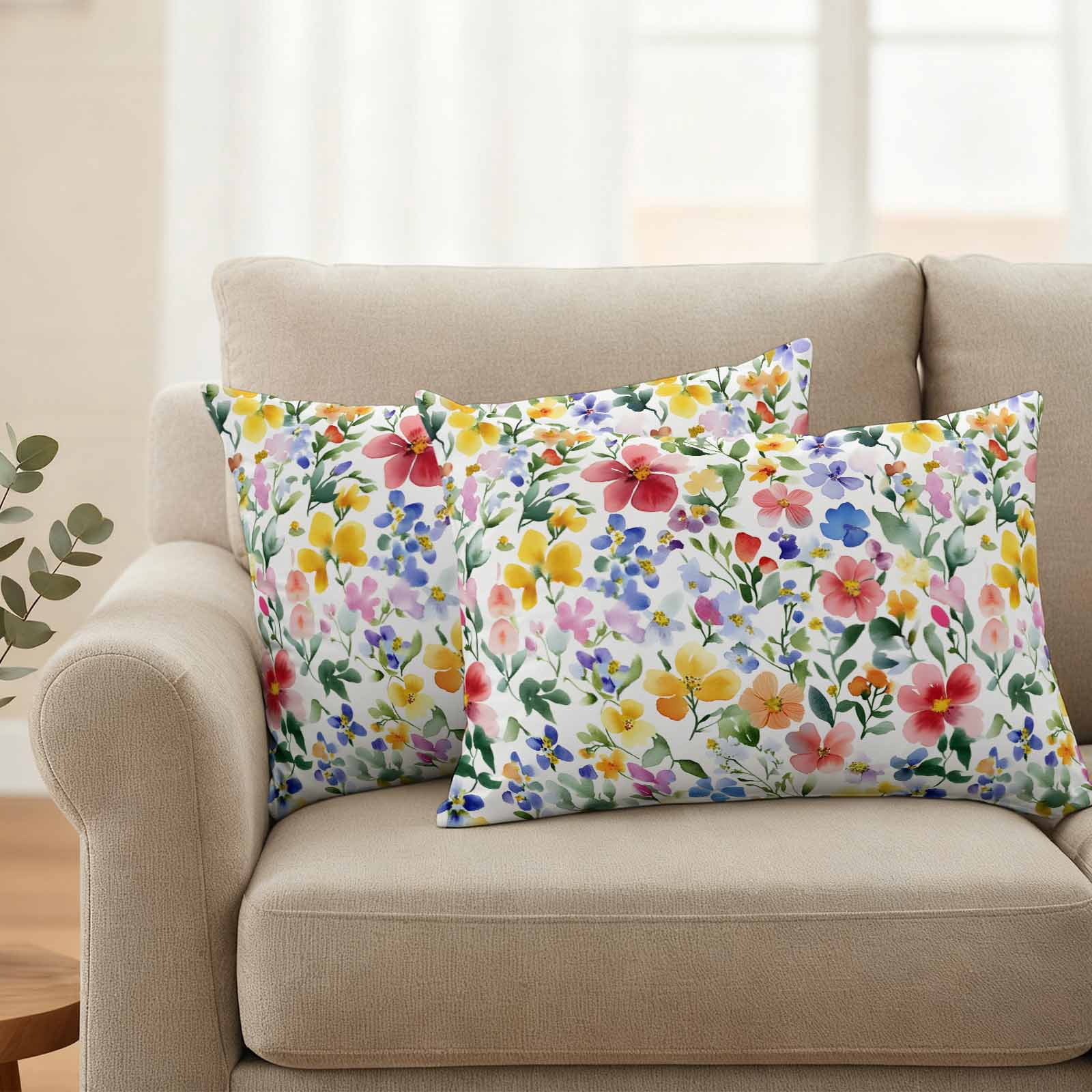 Spring Floral Pillow Covers 2 Pack Gradient Blue Pink Yellow Flower Romantic Farmhouse Pillowcase Waterproof Outdoor Throw Pillow Cover for Patio Balcony Rectangular Cushion 20”x12”