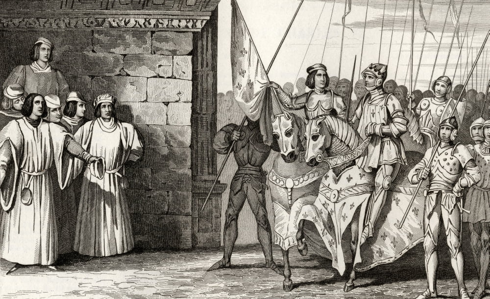 Joan Of Arc 1412 To 1431 Arrives At Rheims In 1429 To Attend The Coronation Of Charles Vii 1403 To 1461 From Histoire De France By Colart Published Circa 1840 Canvas Art - Ken Welsh Design Pics (36 x