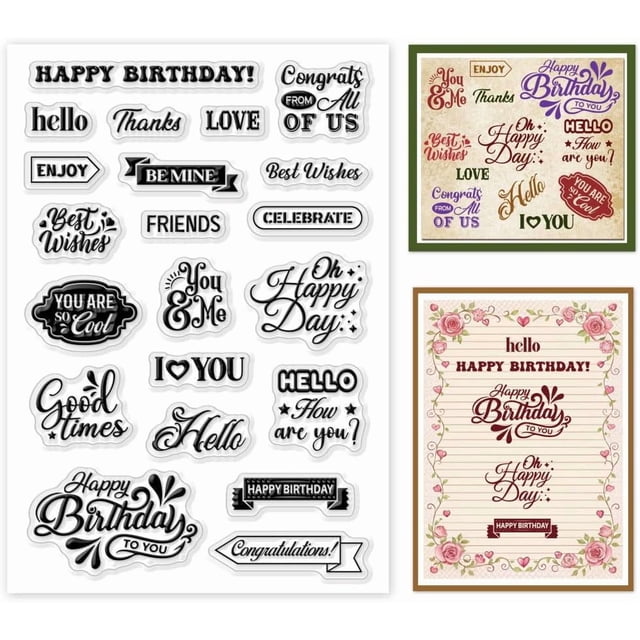 Sello transparente de 1 hoja para hacer tarjetas, sellos de mensajes de felicitación diarios, sello de silicona reutilizable, troqueles de goma transparente de feliz cumpleaños