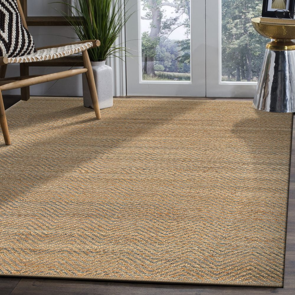 LR Home Natalie Kel Natural/Gray Chevron Transitional Jute Blend Area Rug, 5' x 7'9"