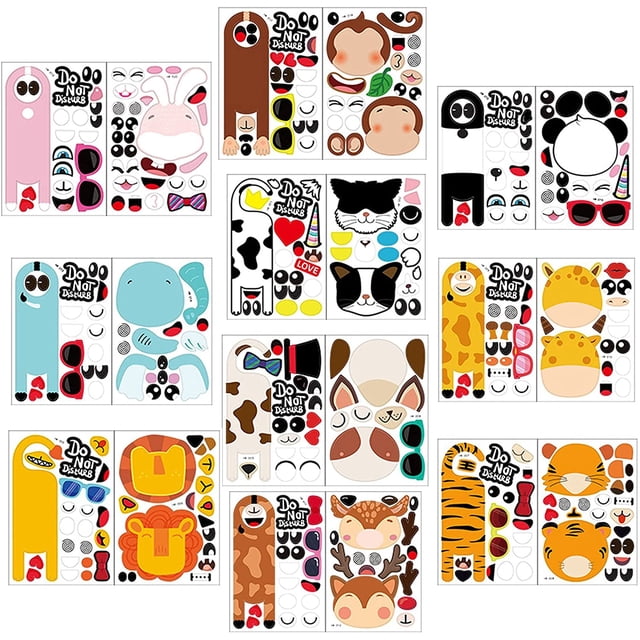 Make a Face Sticker, Party Sticker Games for Kids,make Your Own Stickers,art Crafts Creative Project Birthday, Halloween,christmas Party Decor Diy Stickers for Kids,home Decoration (Set of 10 animals)