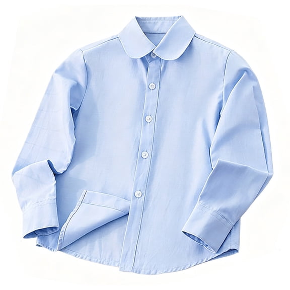 Byoo Toddler Girls Summer Neat Button Down Shirt Peter Pan Collar Solid School Casual Long Sleeve Dress Shirt