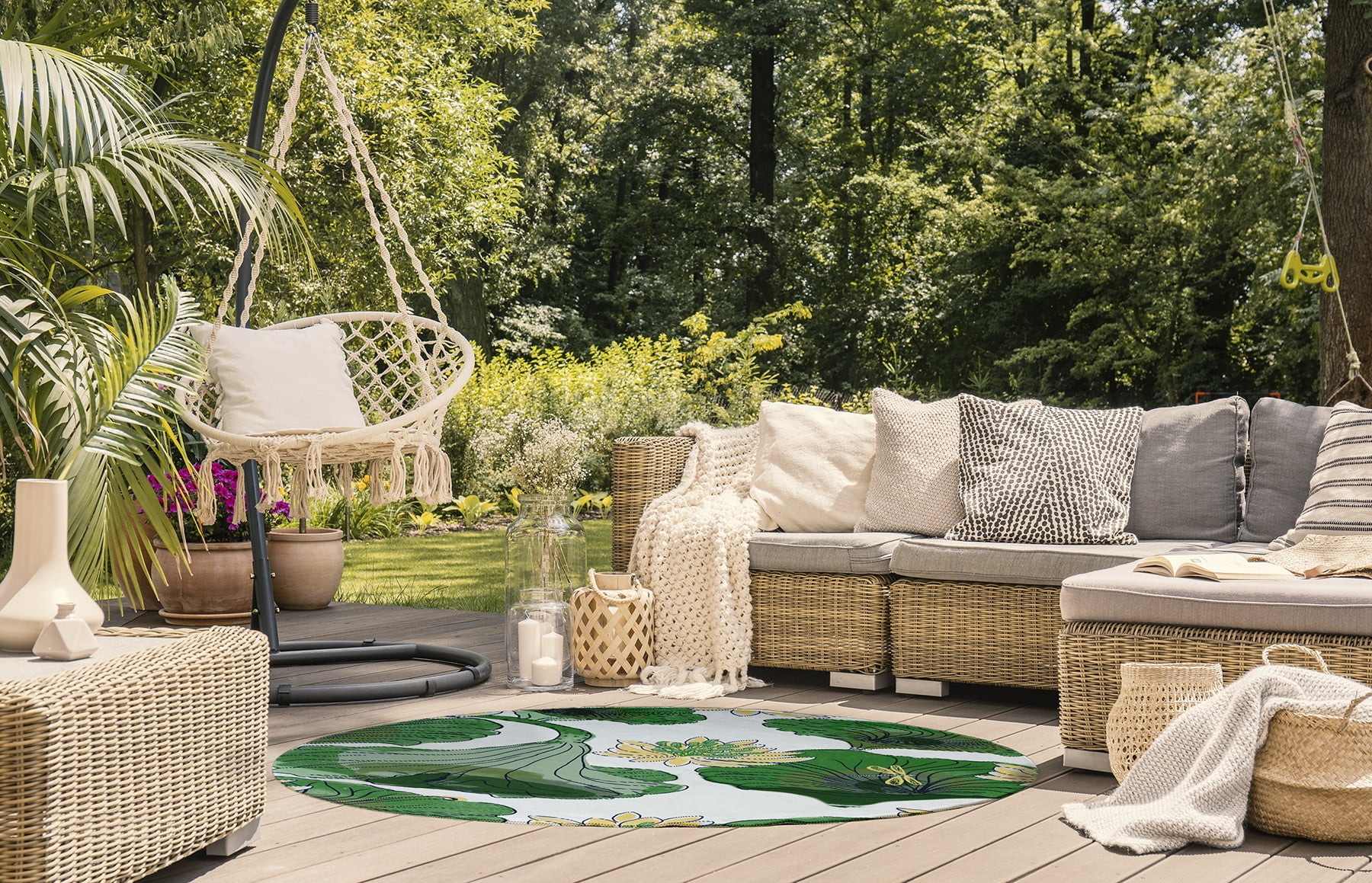 5' Round Simply Daisy Lotokoi Oriental Chenille Area Rug, Green