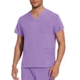 thumbnail image 2 of Hinvhai Scrubs for Men V Neck Stretch Short Sleeve Workwear Nursing Uniform with Pocket Plus Size Utility Medical Scrub Tops Purple S(S), 2 of 9