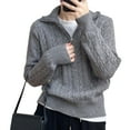 thumbnail image 4 of Women's Sweaters Womens Fall Tops Notched Collar Zip Front Knit Sweater Pullover Long Sleeve Casual Loose Fit Solid Color Top for Autumn Winter, 4 of 7