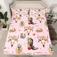 thumbnail image 3 of Feelyou Kawaii Pink Cowgirl Twin Sheet Sets, Tribal Western Cowboy Twin Fitted Sheet, Flower Skeleton Skull Flat Sheet, Ultra Soft Bedroom Decor, 3pcs, 3 of 8