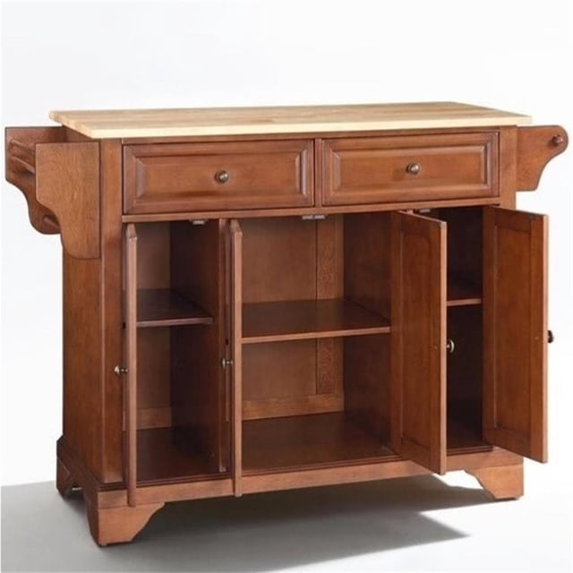 Pemberly Row Modern Natural Wood Top Kitchen Island in Cherry
