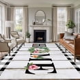 thumbnail image 2 of Area Rug 72×108in, Home Words Flowers Humpbirds Floor Carpet Living Room Rug, Black White Plaid Non-Slip Welcome Mat Indoor Rugs for Bedroom Dining Room, 2 of 9