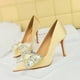 thumbnail image 3 of Zapatos de tacón puntiagudos de satén para mujer, de moda, para banquetes, con boca poco profunda, puntiagudos, con lazo de diamante, tacones altos clásicos, 3 of 5