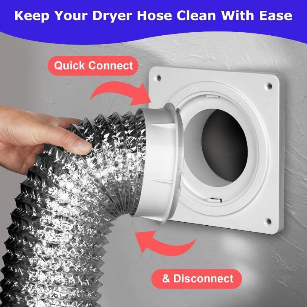 Dryer Vent Hose Connector Kit, Dryer Vent Wall Plate with Hose(4 inch 8 feet), Dryer Duct Connector with Quick Connect & Disconnect, Covers Area 7inch x 7inch, Fits 4 Inch