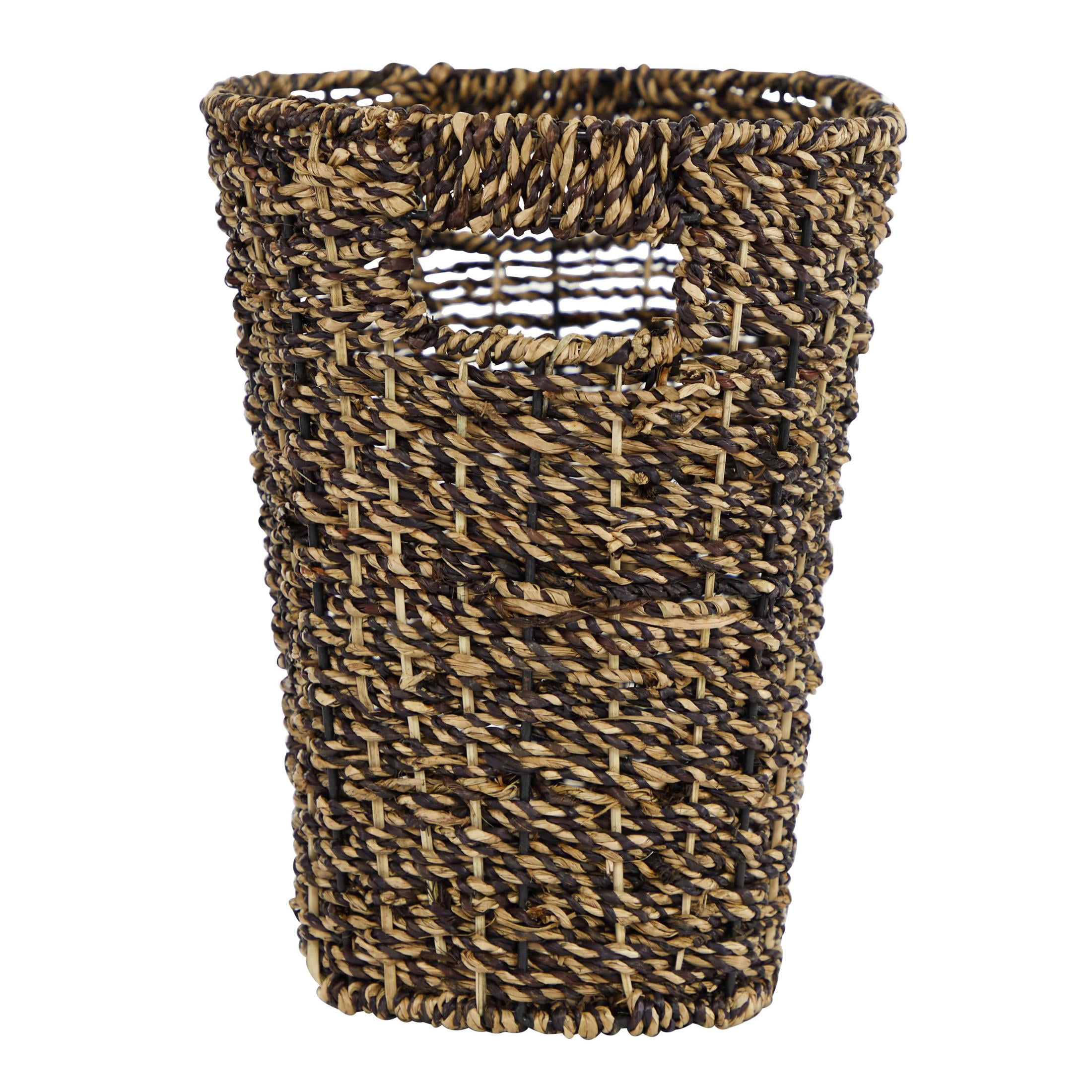 DecMode 13" Brown Plastic Handmade Woven Single Slot Magazine Holder with Light Brown Accents