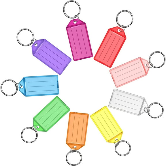 36 Pack Key Tags with Labels, Tough Plastic Key Tags with Split Ring and Label Window, Key Identifiers Tags Key Chain Tags in 9 Assorted Colors, Multicolor, 1.96 x 1.15 inches