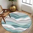 thumbnail image 3 of Teal Ombre Round Area Rug 5 FT, Non Slip Bedroom Rugs, Modern Geometric Moire Abstract Art Washable Soft Circular Carpet Non-Shedding Floor Mat for Kitchen Dining Room Foyer Balcony Dorm, 3 of 8