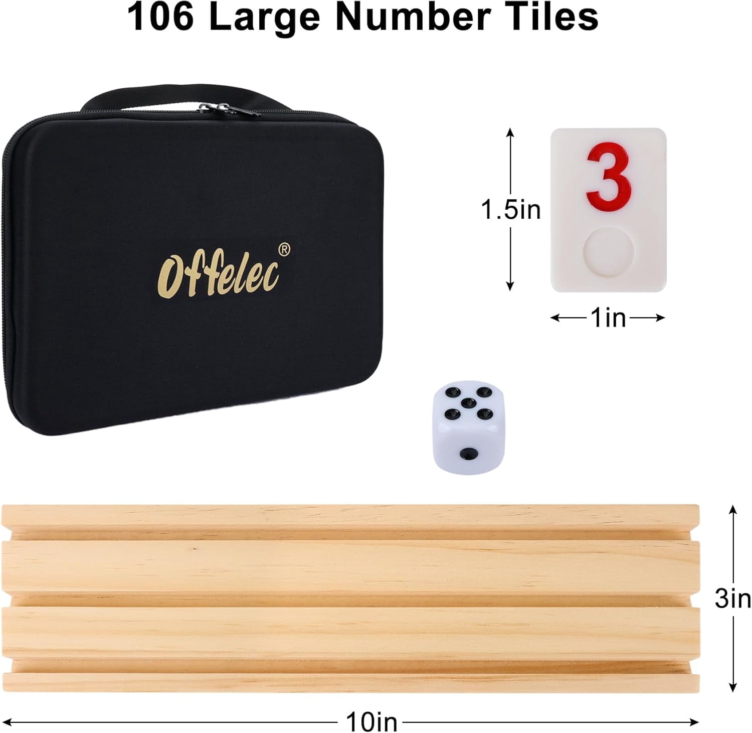 Rummy Cube Game Set with 106 Large Number Tiles, 4 Wooden Racks, for 2-4 Players