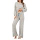 thumbnail image 1 of Conjunto de pijamas para mujer, suave, transpirable, 2 piezas, cuello redondo, manga larga, tops, pantalones con cordón, ropa de dormir, ropa de descanso, flores amarillas en azul M, 1 of 7